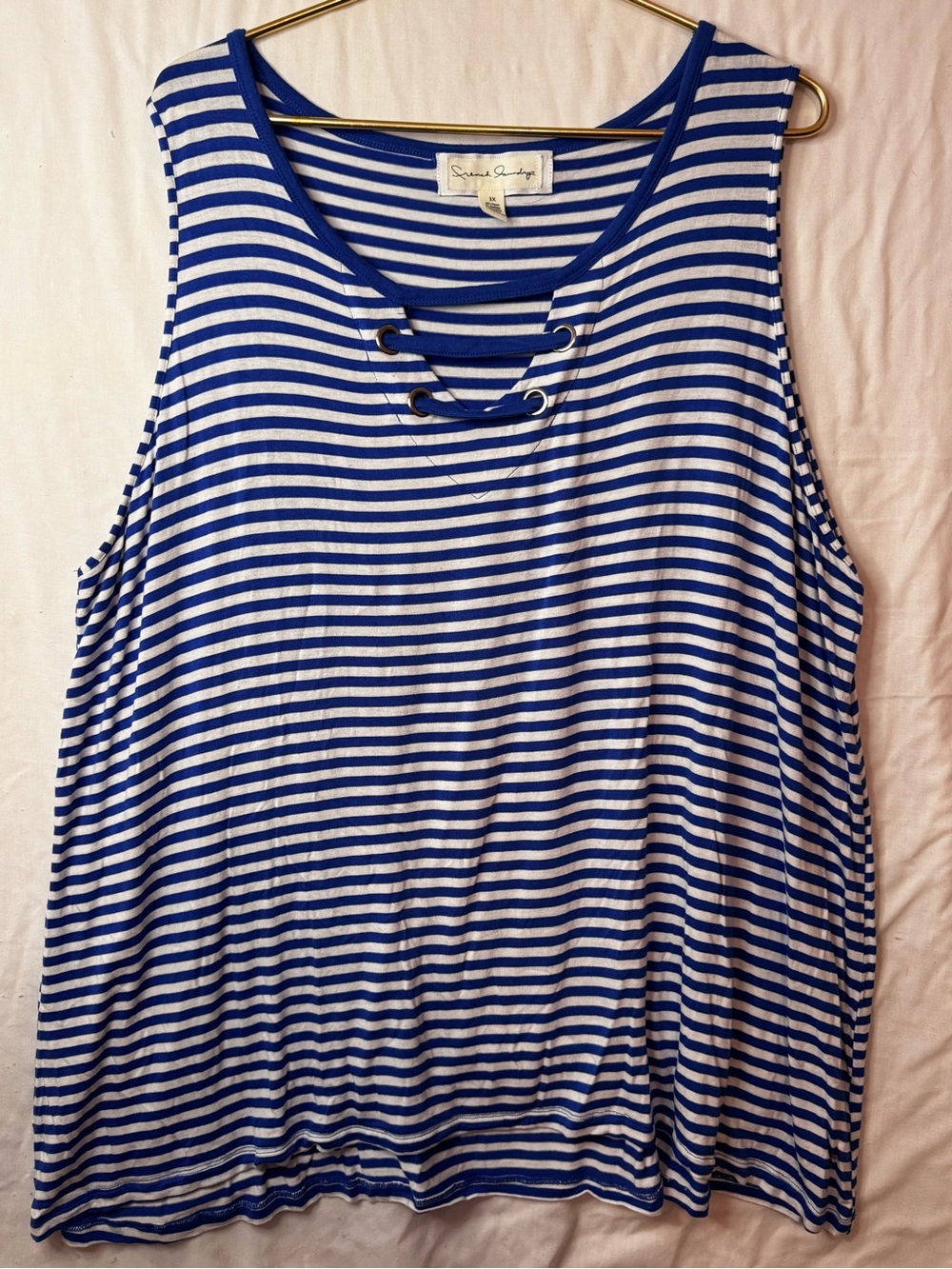 French Laundry Blue and White Striped Lace-Detail Tank